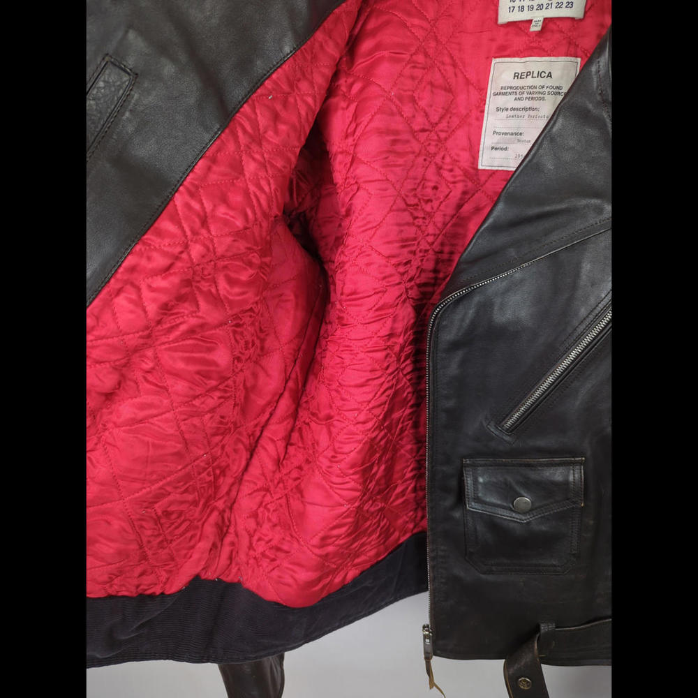 [SOLD] MAISON MARGIELA Men's Sz IT54 US 42 L Black Leather Perfecto Jacket Italy - Picture 10 of 12